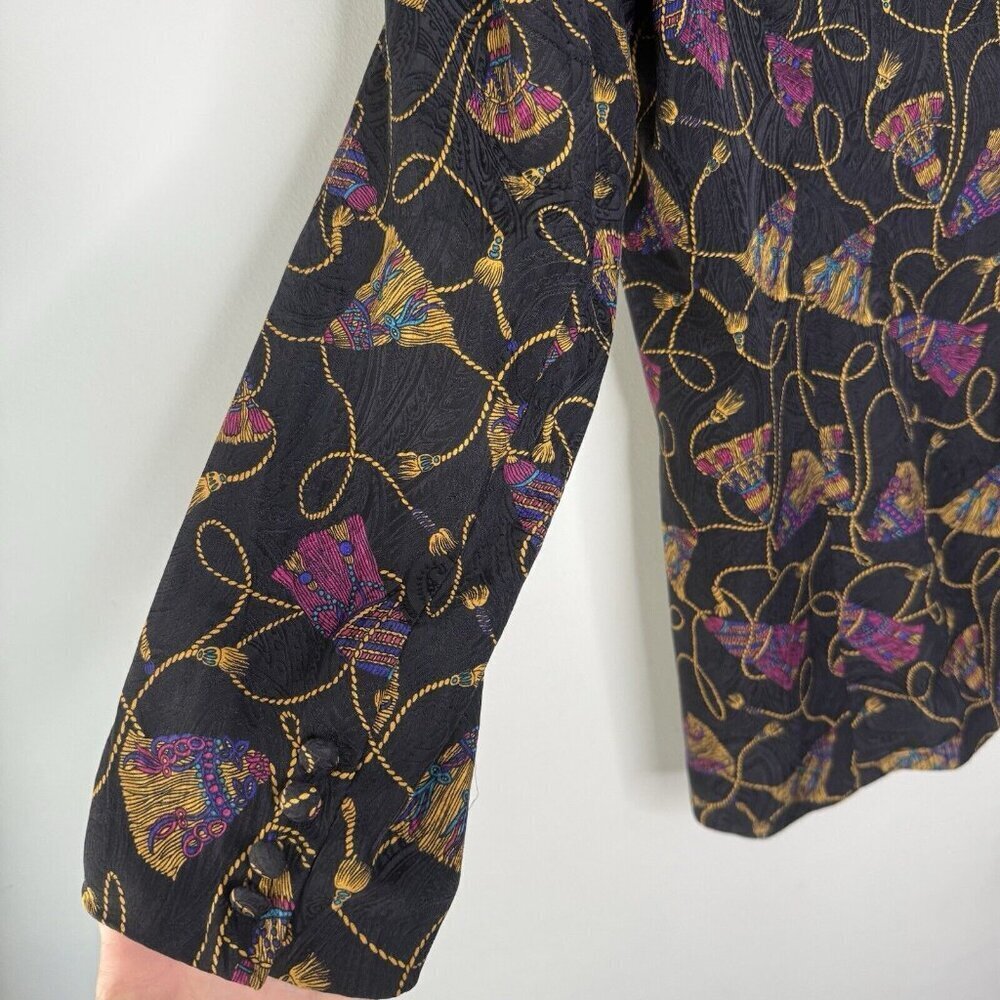 Casual Corner Vintage 100% Silk women’s 80’s Tassel blazer Black Gold Purple 12 - Picture 8 of 8